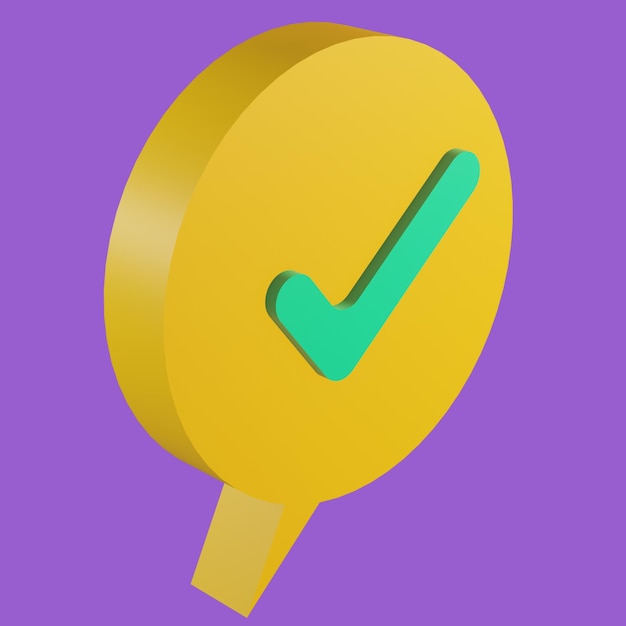 PSD bate-papo de bolha de renderização 3d psd grátis com forma redonda de cor amarela e marca de lista de verificação