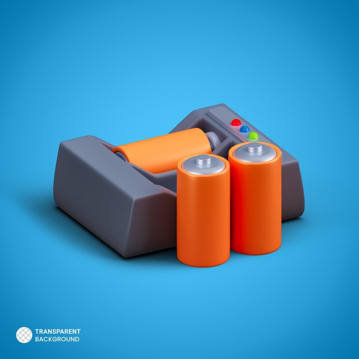 PSD baterai dan ikon dok pengisi daya ilustrasi render 3d terisolasi