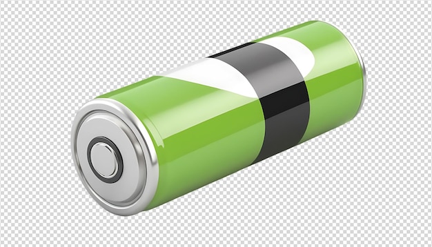 Batería cilíndrica verde sobre un fondo transparente