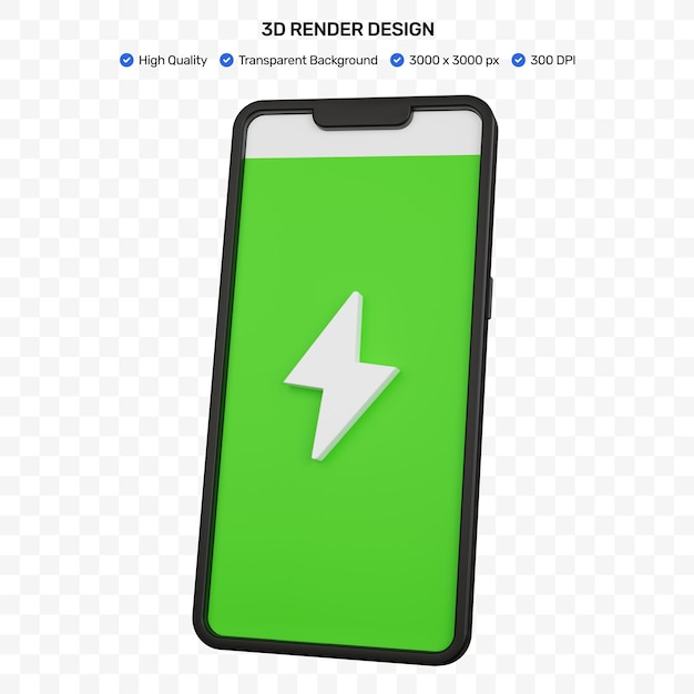 PSD bateria de smartphone preto de renderização 3d quase totalmente isolada