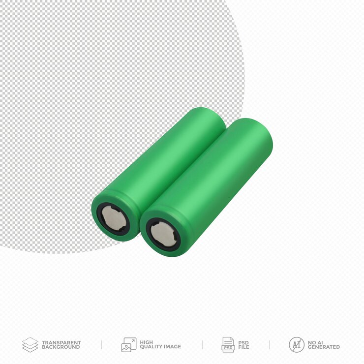 PSD baterías de lión recargables para aparatos y dispositivos eléctricos sobre fondo transparente