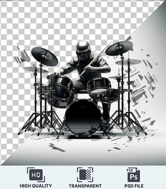 PSD baterista 3d de psd transparente de alta calidad tocando en una banda