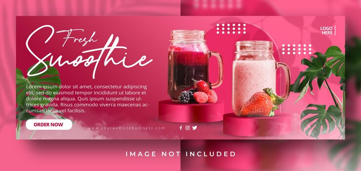 PSD batido fresco menú especial de bebidas dulces rojas cócteles sin alcohol plantilla de banner de portada de facebook de redes sociales