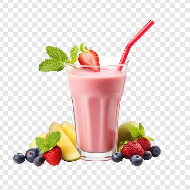 El batido de frutas en el vaso está en fondo transparente PSD