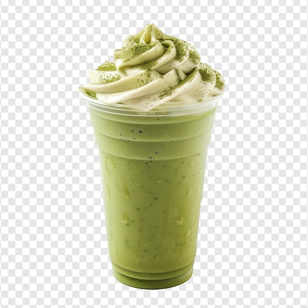 PSD batido de matcha en taza de plástico stock aislado de miel en fondo transparente psd