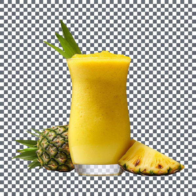 PSD batido de piña fresca y sabrosa con una rodaja aislada en un fondo transparente