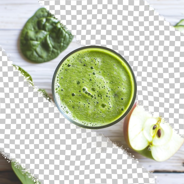 PSD un batido verde con un líquido verde en él y un batido verde en la mesa