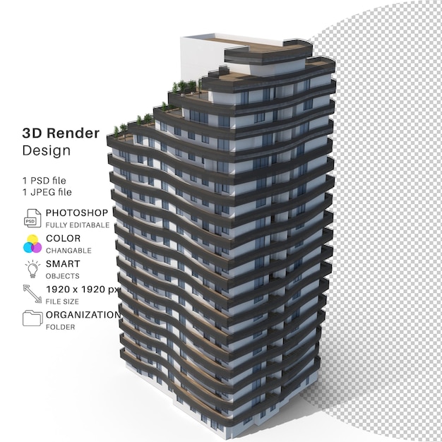 PSD bâtiment d'appartement modélisation 3d fichier psd bâtiment réaliste