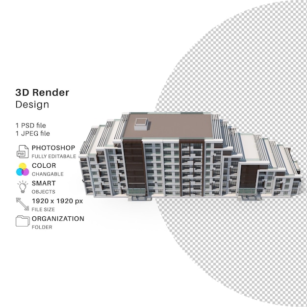 PSD bâtiment d'appartement modélisation 3d fichier psd bâtiment réaliste