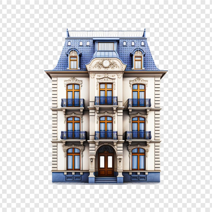 PSD un bâtiment au toit bleu et un toit bleu