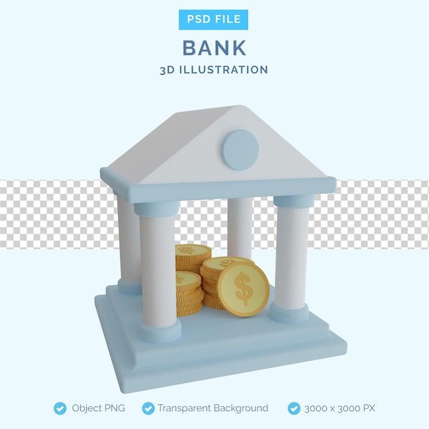 bâtiment de banque avec pile de pièces 3d illustration