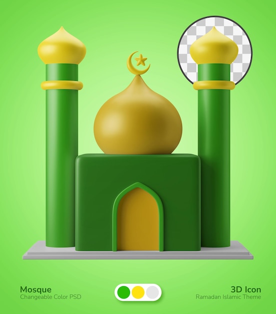 Bâtiment De Culte De La Mosquée Avec Dôme Et Minaret Icône 3d Illustration Thème Islamique Du Ramadan