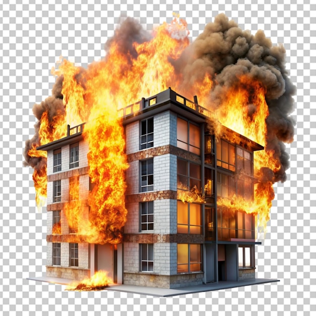 PSD bâtiment en feu fond transparent