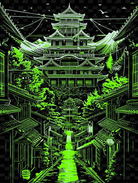 PSD un bâtiment avec un fond vert qui dit temple sur lui