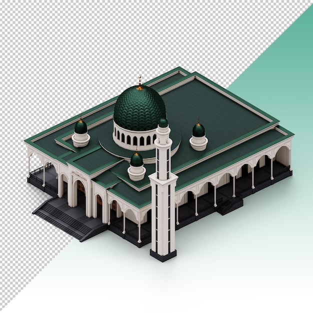 Bâtiment de mosquée isométrique 3d isolé