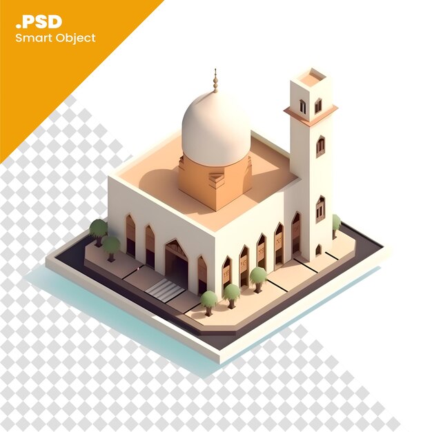 PSD bâtiment de mosquée isométriqueillustration 3d isométrique sur fond blanc modèle psd