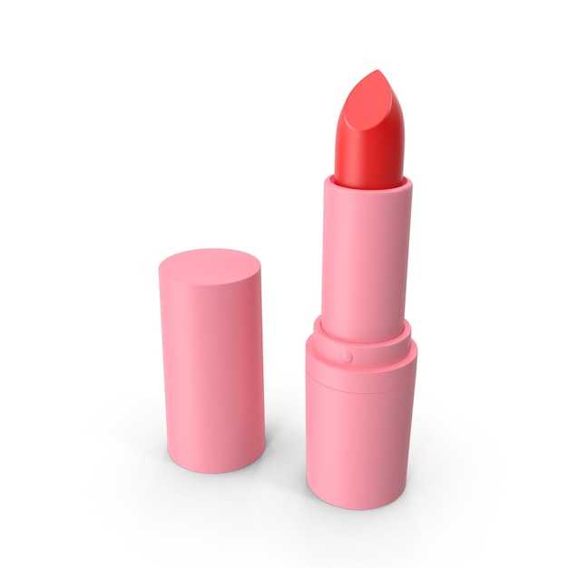 Batom vermelho em tubo rosa isolado em branco
