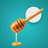 PSD un bâton de miel et un bol de miel versé isolés sur un fond transparent