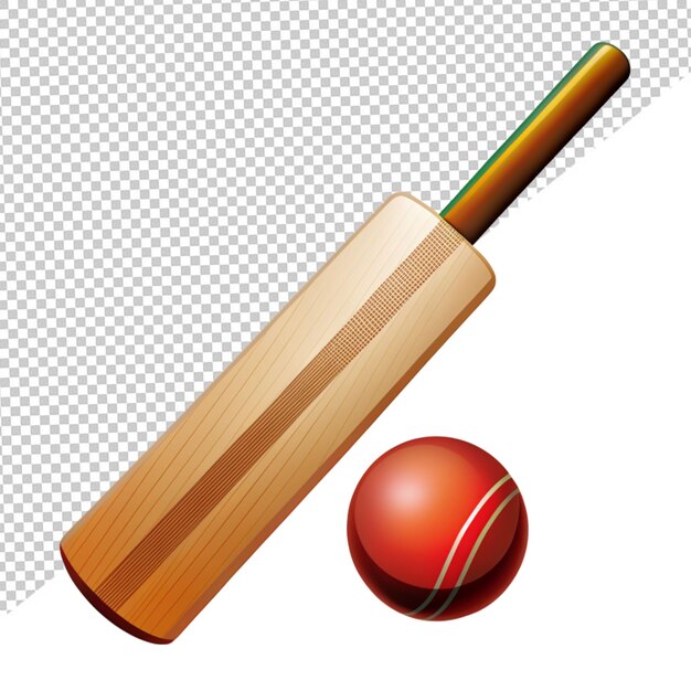 PSD batte de cricket et balle sur fond transparent