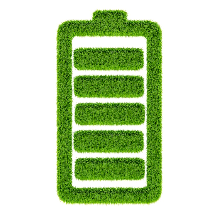 PSD batteria dall'erba ecologia concetto di energia verde rendering 3d