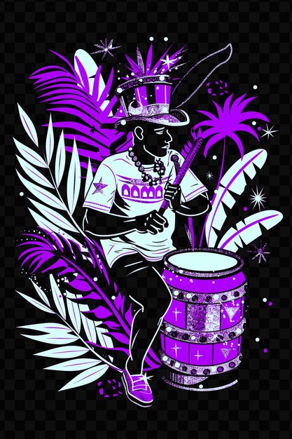 PSD un batteur de samba reggae dans un carnaval salvadorien avec des plumes poste de la journée mondiale de la musique bannière carte postale