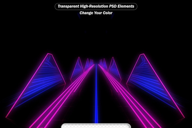 PSD bau von neon-tunnelräumen mit neon-lichtern im hintergrund