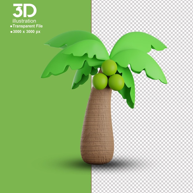 Baum und pflanze 3d-kokosnuss 3d-realistische darstellung von gartenobjekten, symbolillustration