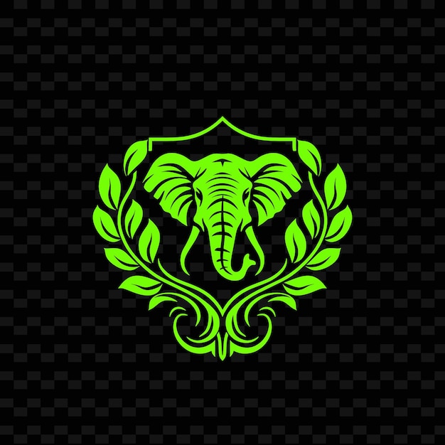 PSD bay leaf emblem logo mit dekorativen rändern und elephant gra nature herb vector design collections