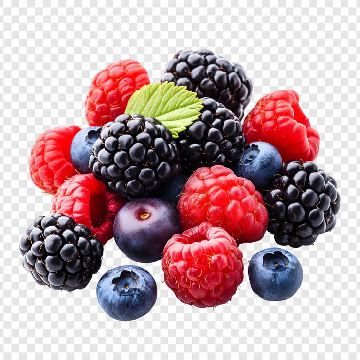PSD bayas frescas frambuesas jugosas arándanos moras negras fotografía de comida