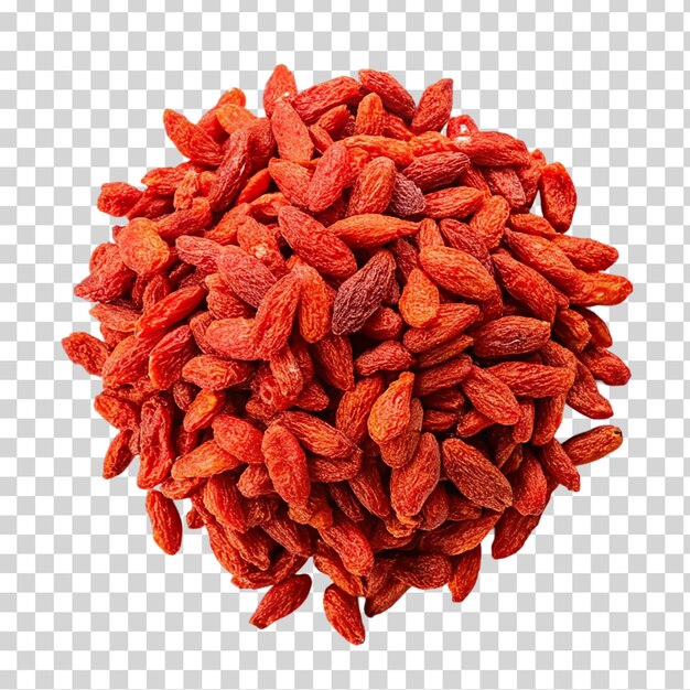 Bayas de goji secas sobre un fondo transparente