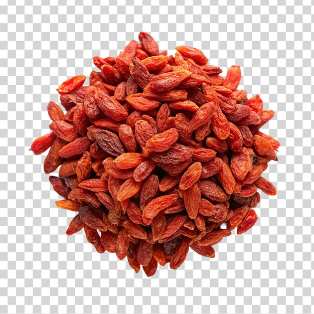 Bayas de goji secas sobre un fondo transparente