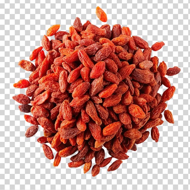 Bayas de goji secas sobre un fondo transparente