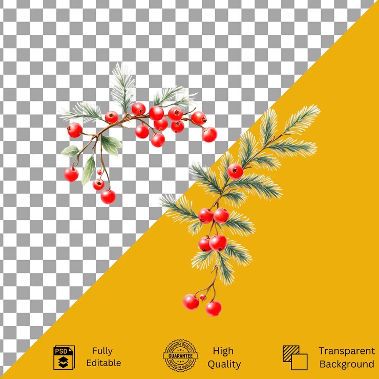 PSD bayas rojas botánicas de navidad