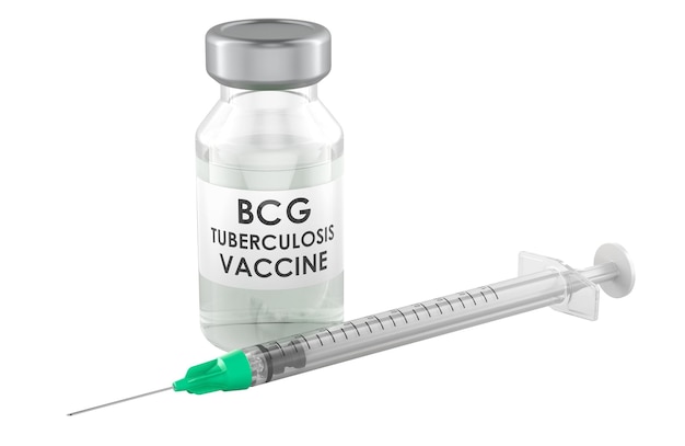 BCG-Impfstoff gegen Tuberkulose Impfstoff in Fläschchen mit Spritze 3D-Rendering isoliert auf transparentem Hintergrund