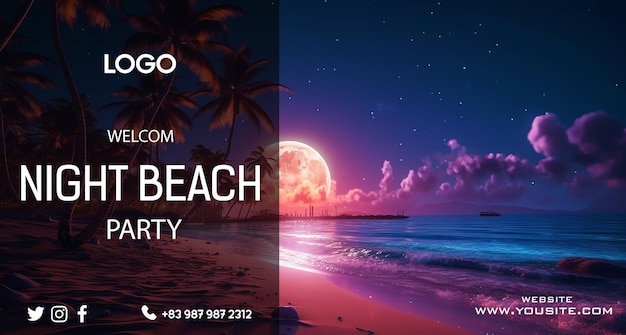 PSD beach party palmiers lune sable