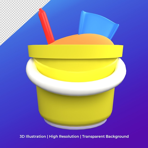 PSD beach sand bucket 3d-symbol für den sommer