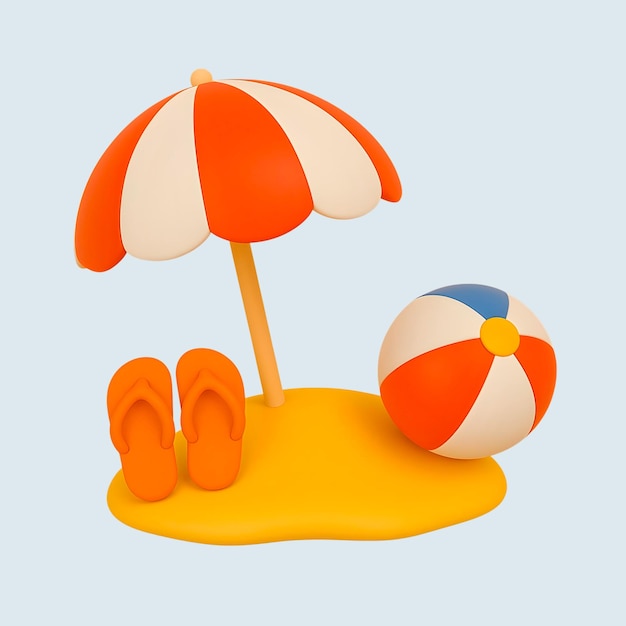 Beach scene with umbrella ball and flip-flops