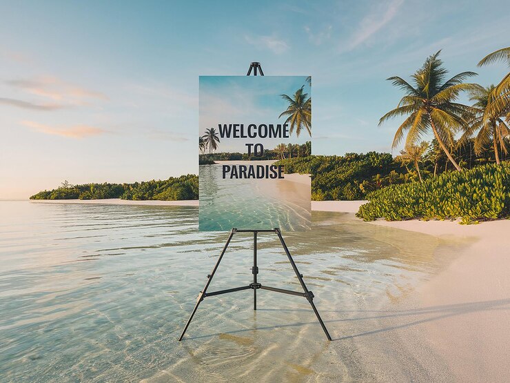 Beachfront Poster Mockup Welcome to Paradise