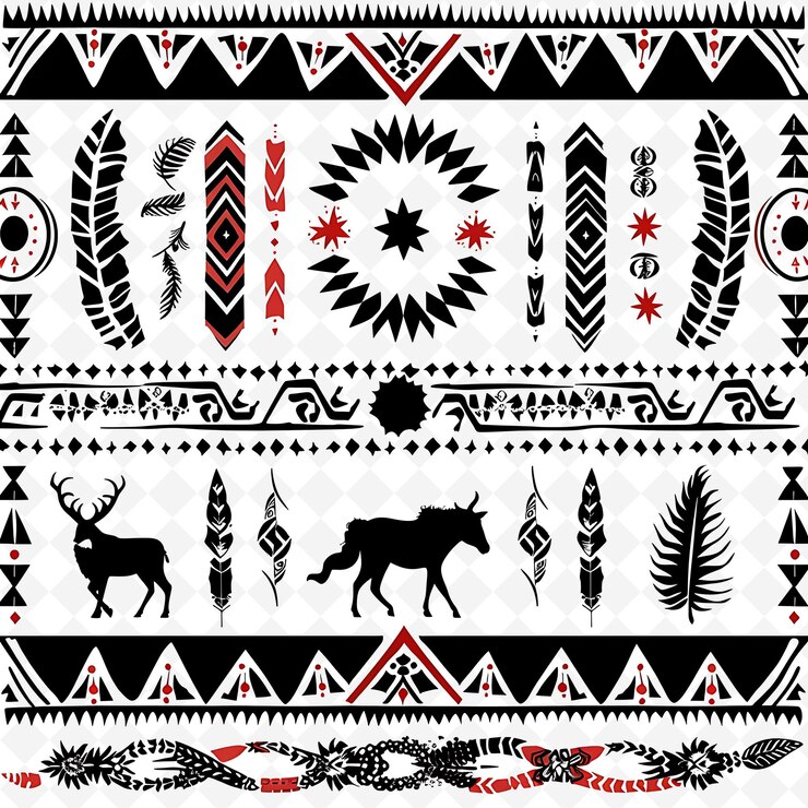 PSD des beadswork amérindiens bordent le design avec des motifs stylisés uniques d'animaux et de png