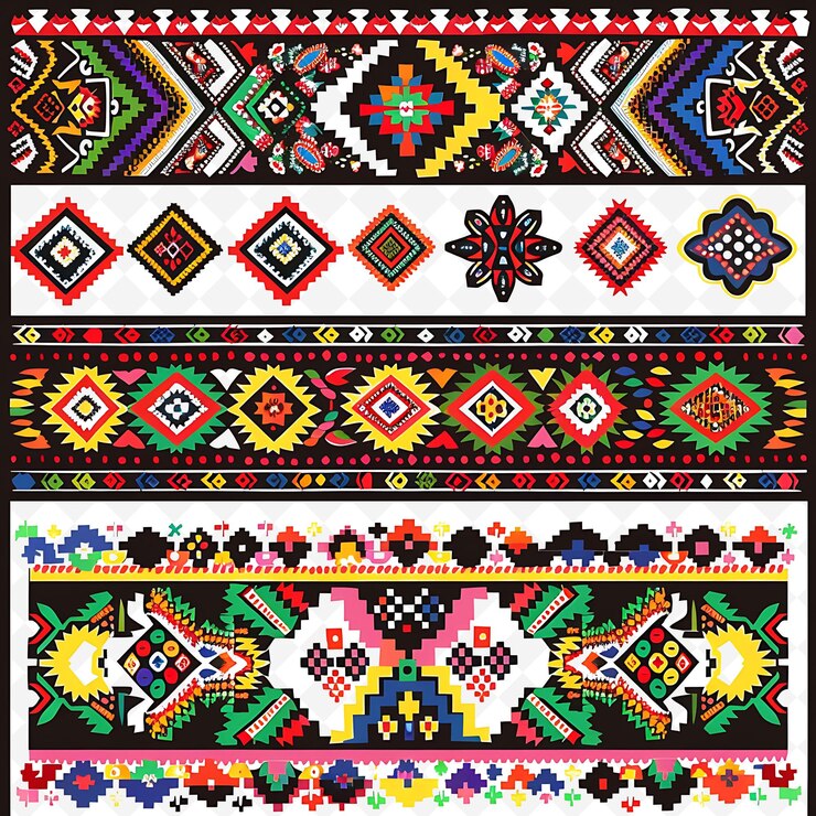 PSD beadwork mexicain huichol avec des motifs traditionnels borderlines png des motifs stylisés uniques