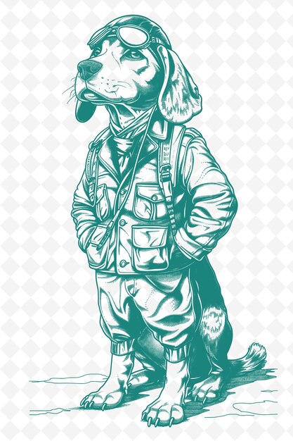 Beagle en un uniforme de piloto listo para el despegue cartel d animales esbozo arte colecciones vectoriales