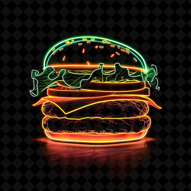 Beaming Neon Rays Montana Bison Burger en una decoración de comida de neón inspirada en el bisonte C PNG Colección Y2K