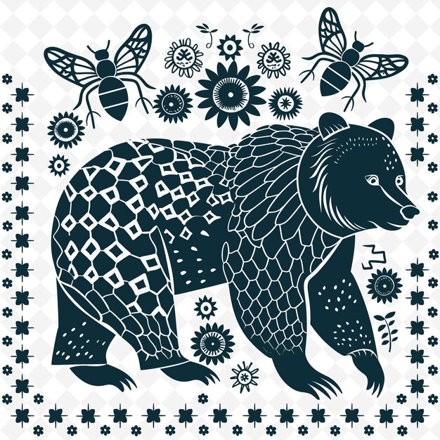 PSD bear line art mit honigstock und bienen für dekorationen buzzi outline scribble arts of nature dekoration