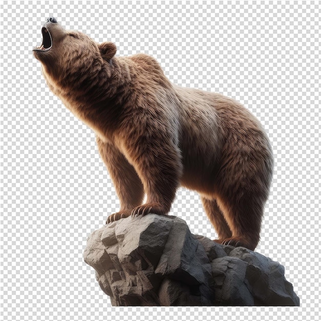 PSD a bear stands on a rock and looks up at the camera