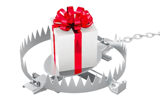 Bear trap with gift box 3D rendering isolated on transparent background