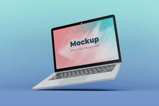 Bearbeitbare schwebende Laptop-Anzeige Mockup Design-Vorlage
