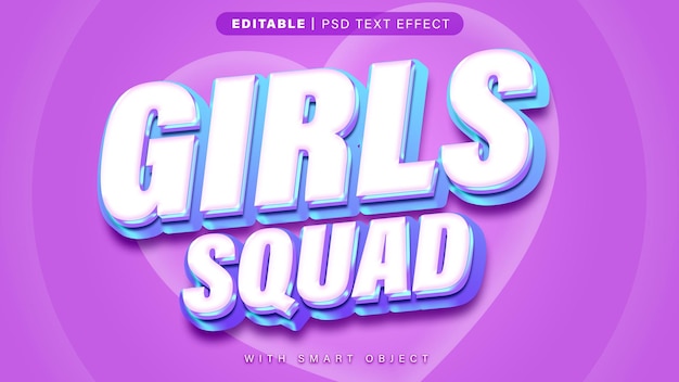 Bearbeitbarer 3D-Stil Girls Squad Vector Lila Hintergrund mit einem lila Text, der Girls Squad sagt