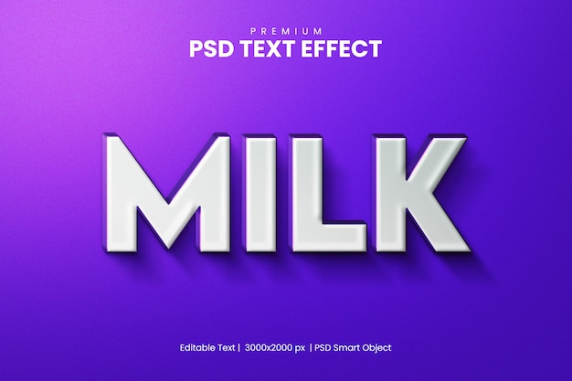 Bearbeitbarer 3d-texteffekt milch