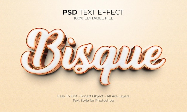 PSD bearbeitbarer bisque-3d-texteffekt moderner kreativer und minimaler schriftstil