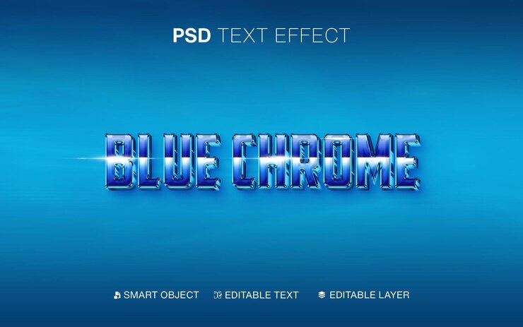 PSD bearbeitbarer blauer chrome-text-effekt